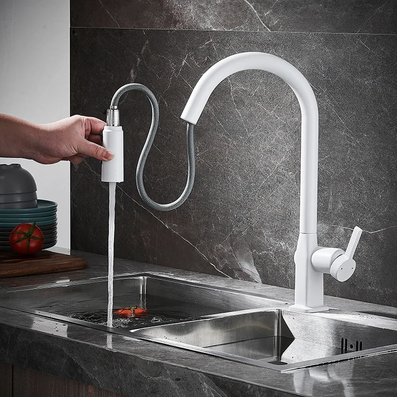 

Brass Gunmetal Gray Pull-Down Kitchen Faucet - 3-Mode Spray, 360° Swivel, Hot/Cold - High Pressure, Easy Install, Leakproof
