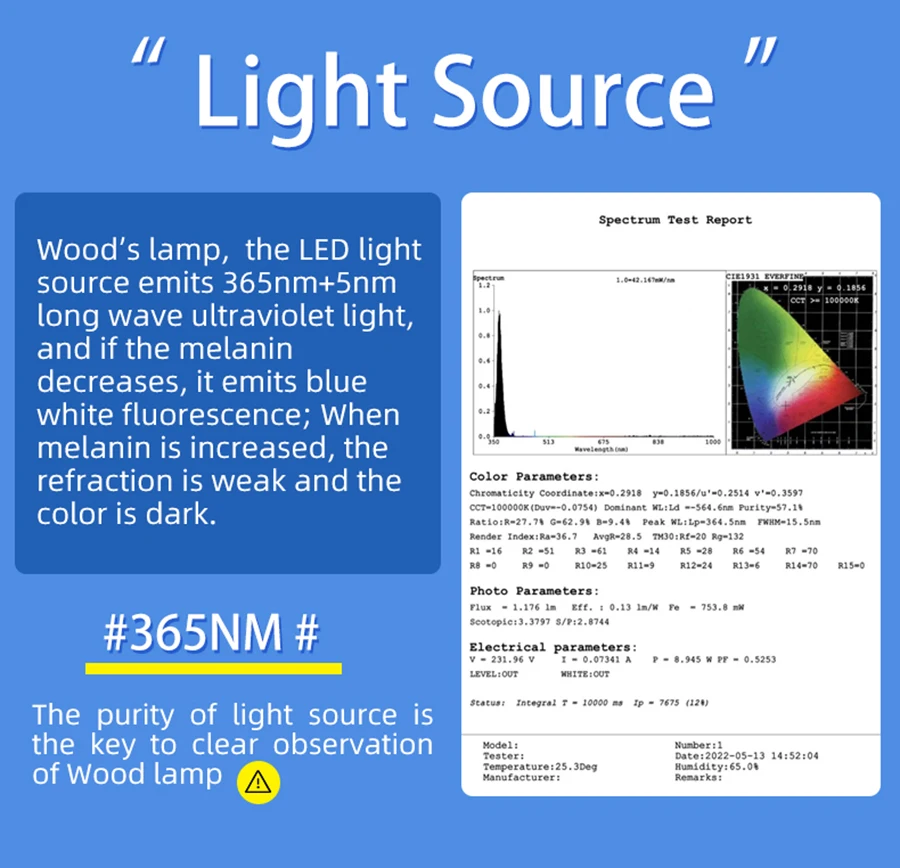 โคมไฟไม้ UV สำหรับเครื่องตรวจสภาพผิวหน้าเพื่อขยายผิวหนังเพื่อทดสอบใบหน้าโคมไฟไม้แสงเครื่องตรวจสภาพผิวหน้าแสง