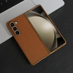 For Case Samsung Galaxy Z Fold 5 fold4 fold3 Fundas Luxury Litchi Genuine Leather Cases for galaxy Flod5 phone Cover Coque Shell