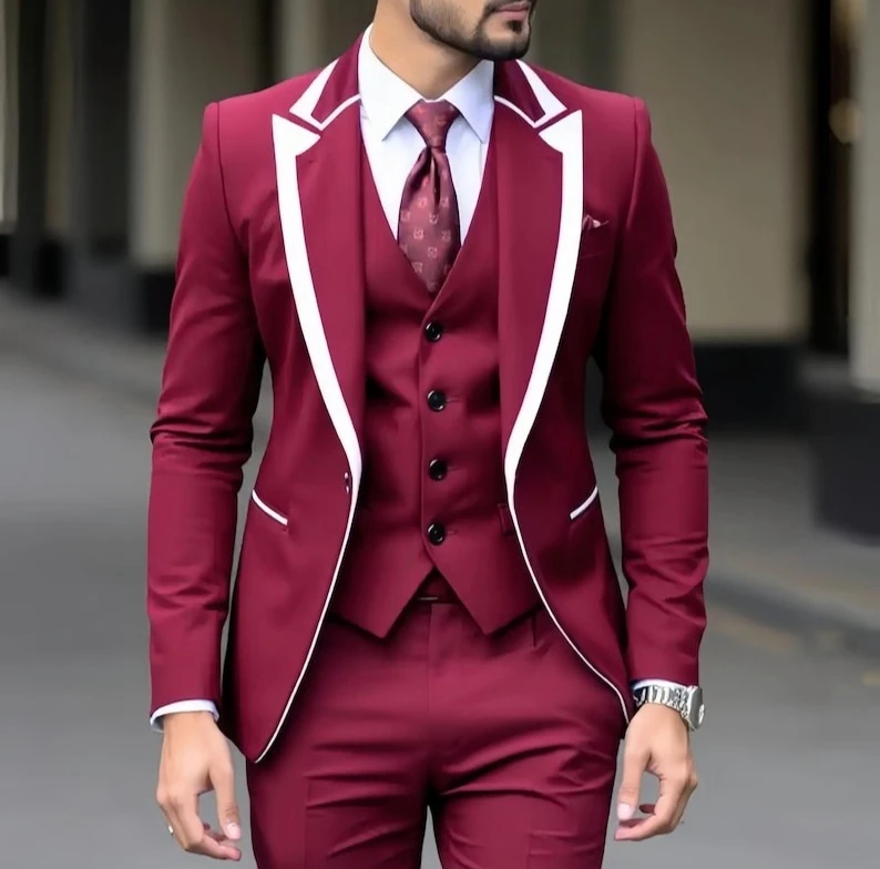 

3-Piece Suit White Wedding Groom Prom Style