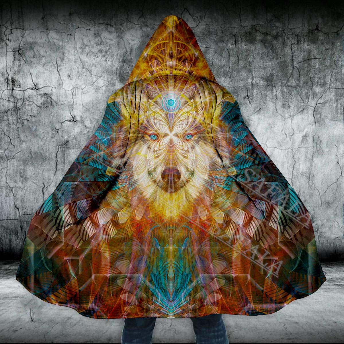 

Wolf Animal Totem Trippy Psychedelic Art Thick Warm Hooded 3D Print Cloak Men Overcoat Coat Windproof Fleece Cape Robe Blanket-1