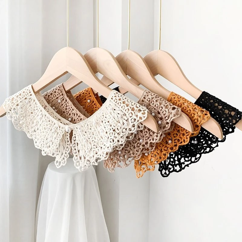 Floral Hollow Detachable Shawl False Collar Women Girls Sweet Lapel Shawl Shirt Dress Top Neck Decoration Accessory
