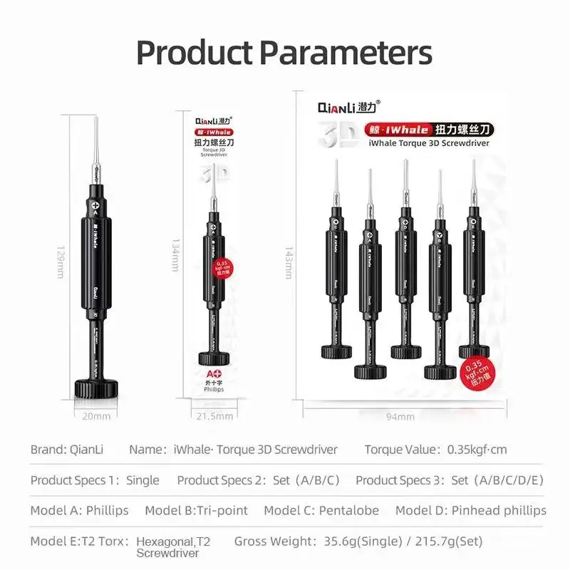 QIANLI iWhale Torque 3D Screwdriver Set for Mobile Phone Repair Special S2 Steel Magnetic Torque 3D Screwdriver