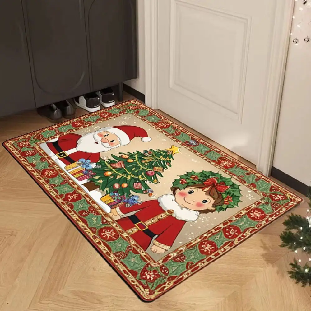 New Polyester Christmas Mat Non-Slip Printed Xmas Doormat Santa Claus Outdoor Carpet Living Room