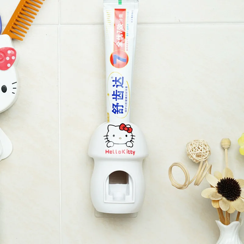 Distributeur automatique de dentifrice mains libres Hello Kitty, support mural pour brosses à dents pour usage domestique (sans perçage requis)