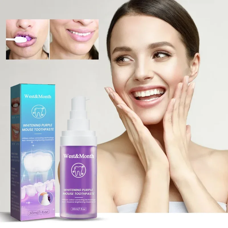 

Whitening Purple Mousse Toothpaste Cleaning Yellow Tooth Tartar Remove Cigarette Stains Teeth Anti-Cavity Oral Care Fresh Breath