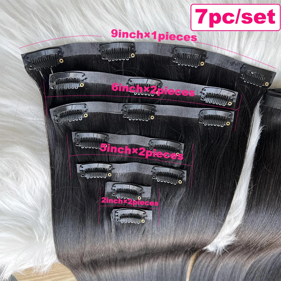 Natutal Straight 4C Clip in Hair Extension PU Weft 100% Real Raw Human Hair Seamless Unprocessed 100g 7Pcs/Set