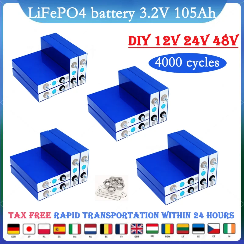 

3.2V 105AH Lifepo4 12V 24V 48V Energy Storage System Electric Scooter Solar Cell Factory Double End Studs/Duty Free