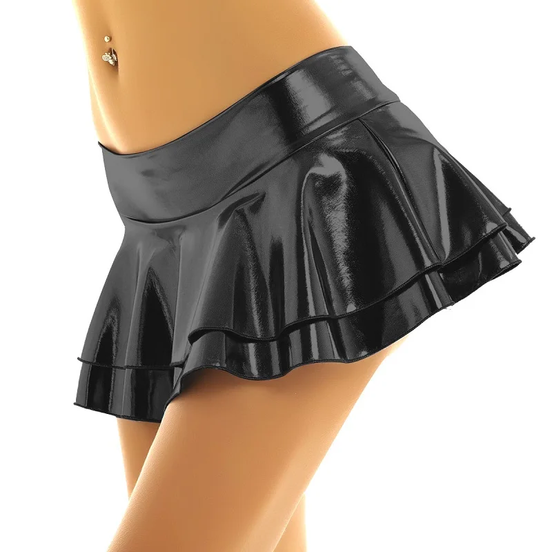 Erotic Lingerie Mini Sexy Skirt Club Wear Exotic Women\'s Skirt Elastic Waist Sexy Faux Leather Mini Micro Dress