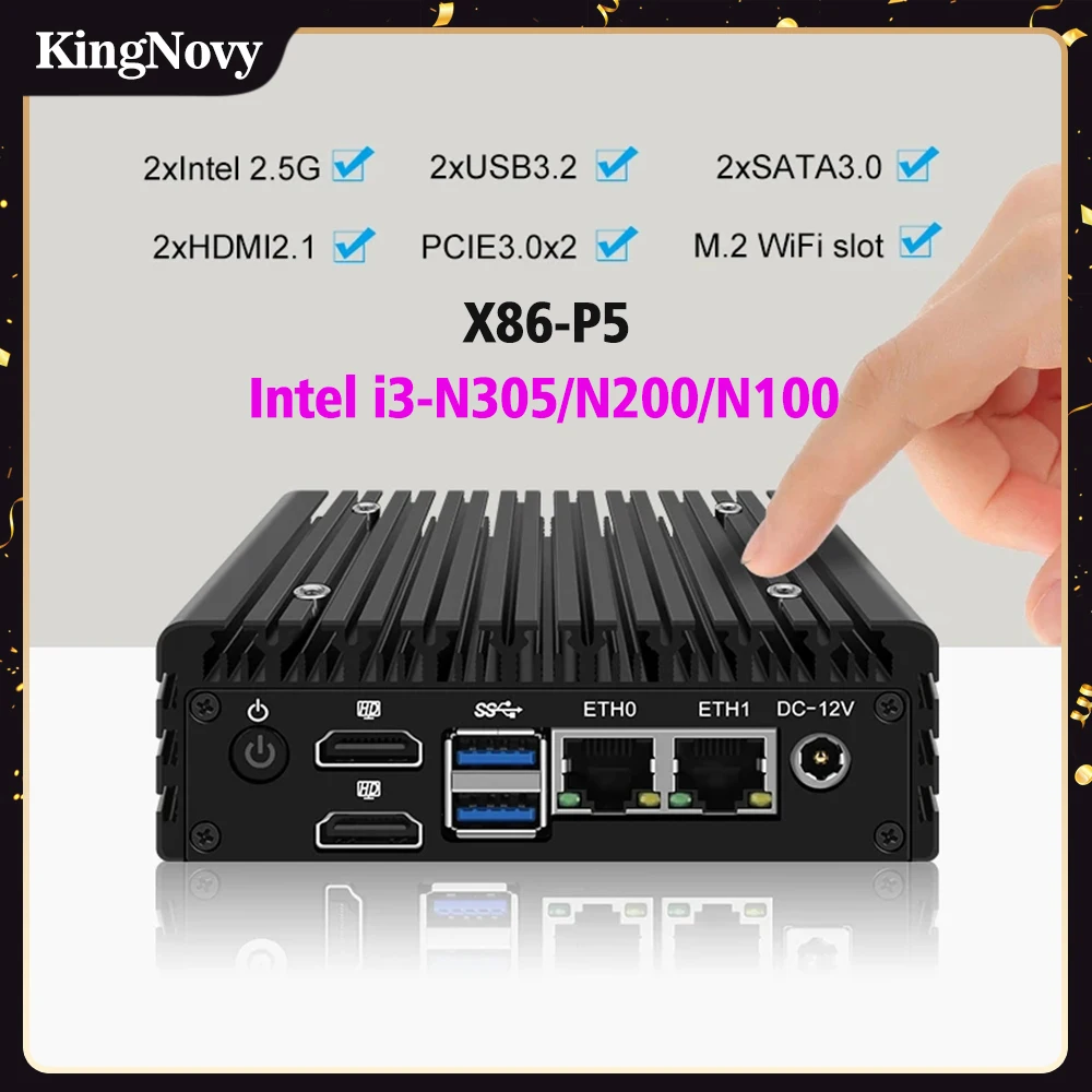 

X86 P5 12th Gen Mini Router Intel i3 N305 N200 N100 DDR5 Firewall Appliance 2x i226-V 2.5G LAN Fanless Mini PC Proxmox Server