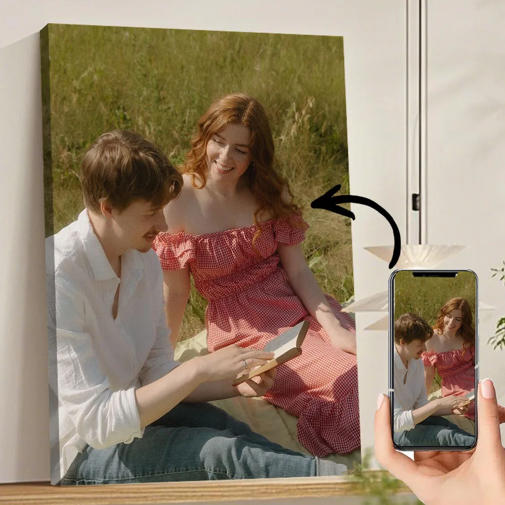 1 Pc Customized Photo Canvas with DIY Wood Frame Or Frameless Poster Personalized Gift for Lovers Customizable Home Decor