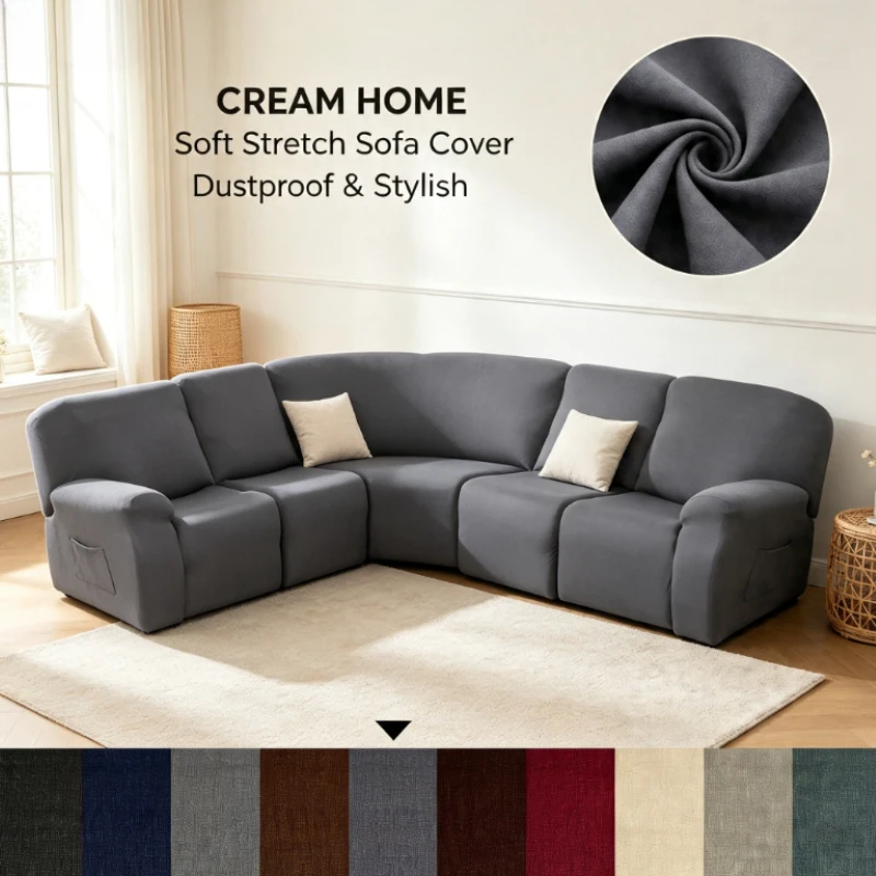 7-Piece 5Seat L Shape Velvet Stretch Recliner Corner Sofa Covers for Sectional Sofa Set Reclining L Shape Sofa Slipcovers