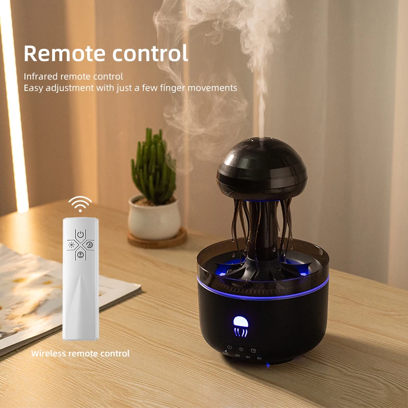 Jellyfish Humidifier Water Drip Rain Cloud Night Light Aromatherapy Essential Oil Diffuser Desk Fountain with 7 Colors Humidifie