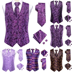 Lilac Lavender Purple Silk Mens Waistcoat Tie Set Sleeveless Jacket Suit Vest Necktie Hanky Cufflinks Wedding Business Oversized