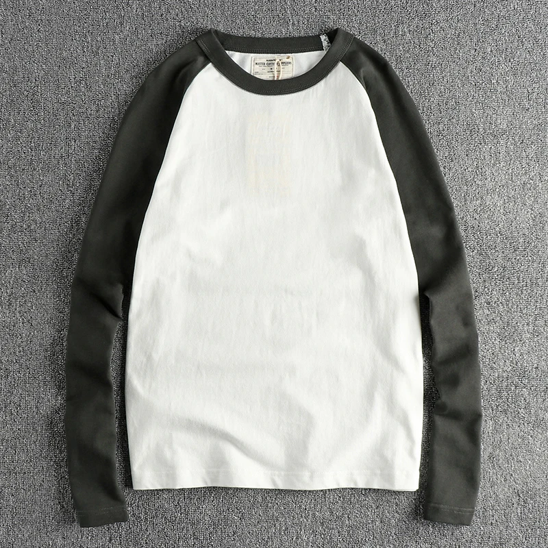 

High Grammage Washed Soft Pure Cotton Long Sleeve T-Shirt Men Shoulder Insert American Casual Base Layer Color round Neck