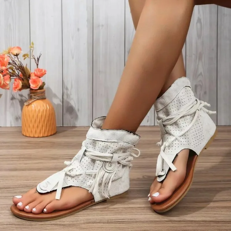 Women\'s Sandals 2024 New Retro Sandals Gladiator Ladies Clip Toe Vintage Boots Casual Tassel Rome Fashion Summer Woman Shoes