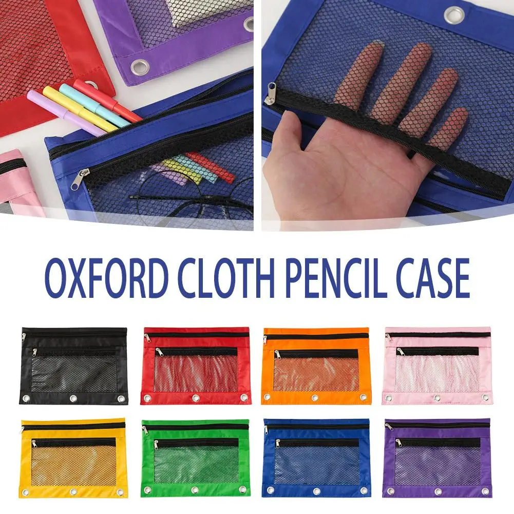 Double Zipper Pencil Pouch Case  Binder Zipper File Storage Oxford Cloth Stationery Storage Bag File Pocket Waterproof Pen Bag ﻿
