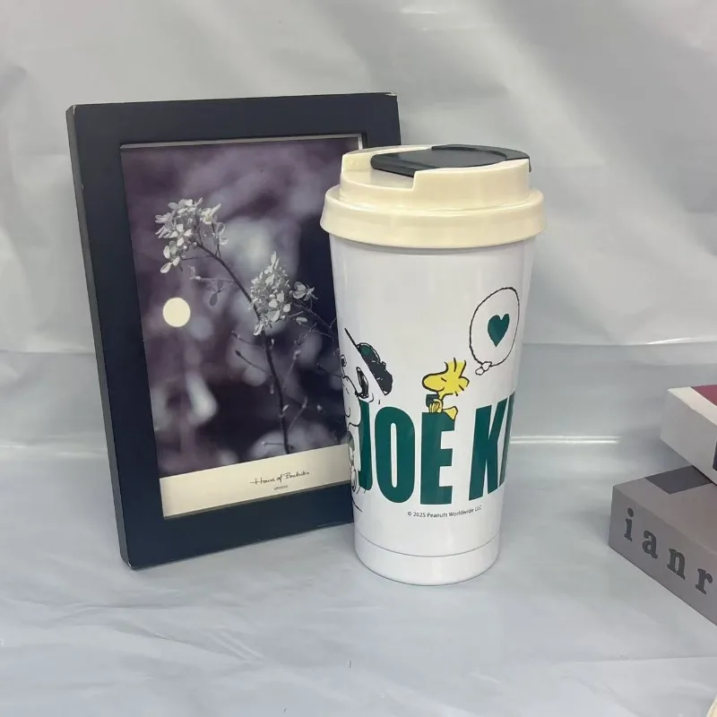 Vaso de Acero Inoxidable de 500 ml con Diseño de Snoopy de Starbucks, Tapa Abatible a Prueba de Fugas, Taza de Viaje