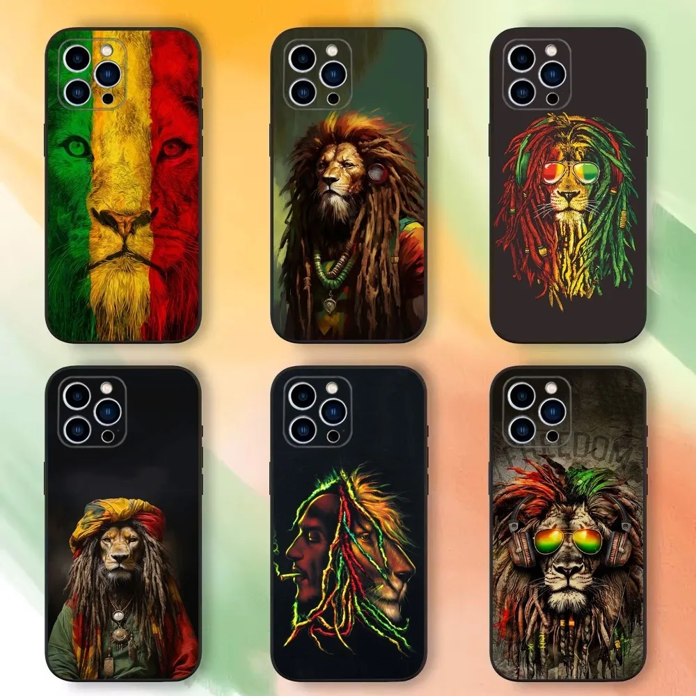 Bob Marley Rasta Lion Phone Case For iPhone 16,15,14,13,12,11 Plus,Pro Max,XS,X,XR,SE,Mini,8,7，Soft Silicone Black Cover