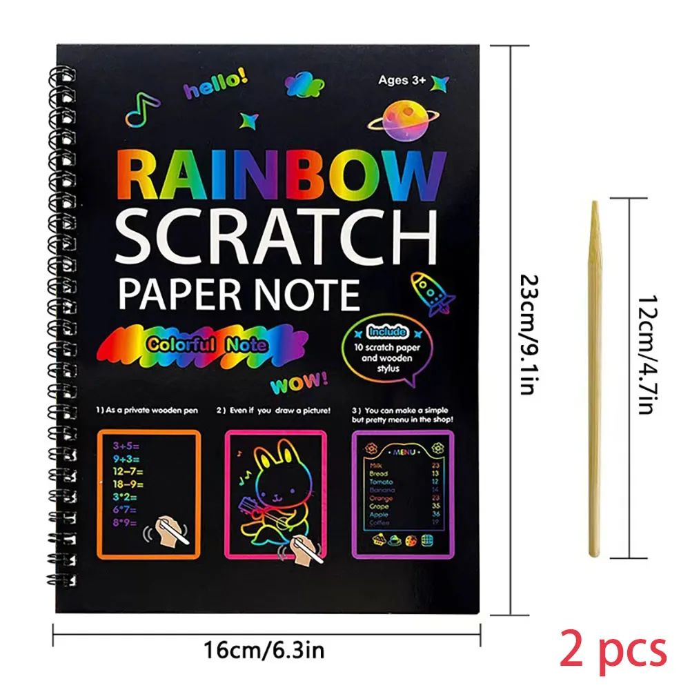 2PCS Student Scratch Drawing, Colorful Effect, Creative DIY Scratch Book for Student Drawing Paper