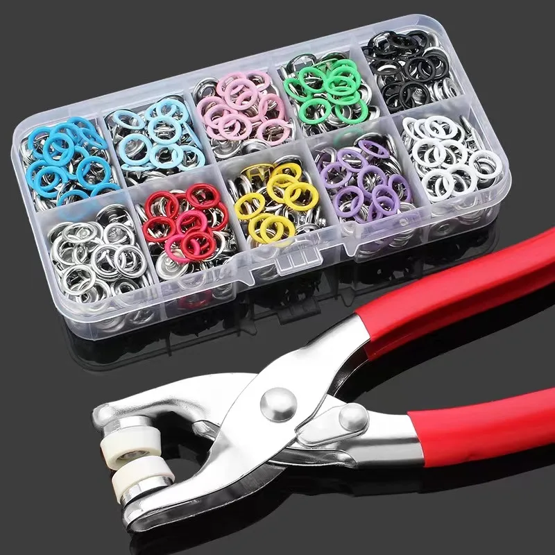 100 Sets Snap Fasteners Kit Tool, Metal Snap Buttons Rings with Fastener Pliers Press Tool Kit for Clothing Sewing DIY