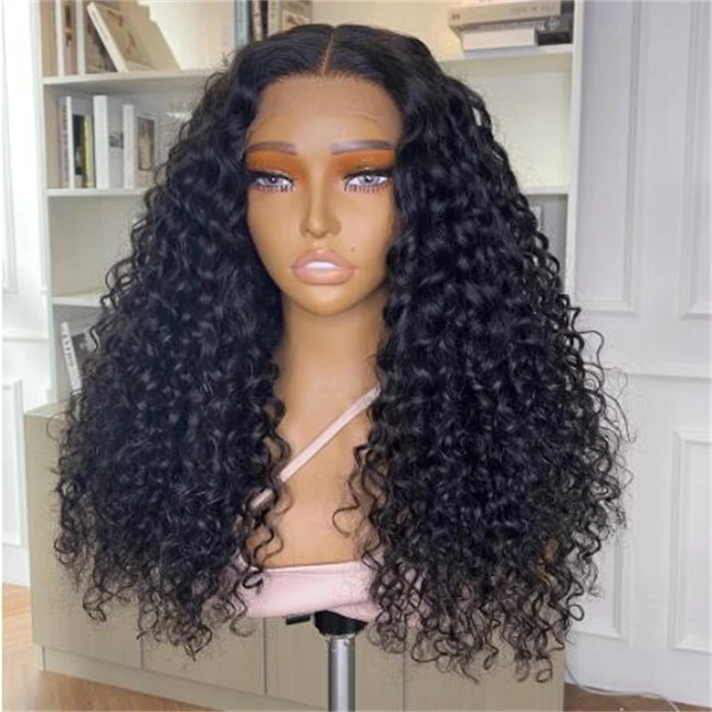 Preplucked Glueless Natural Black Soft 26Inch Long 180%Density Kinky Curly Lace Front Wig For Women With Babyhair Daily Cosplay