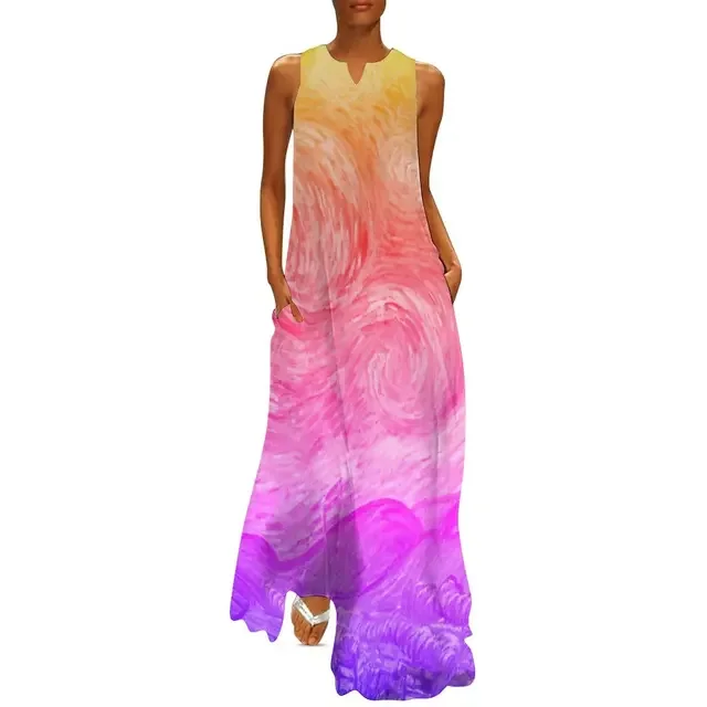 Robe Women Dress Starry Night Gifts Modern Maxi Dress Fashion Bohemia abito lungo senza maniche femminile con scollo a v Pattern Summer Vestido