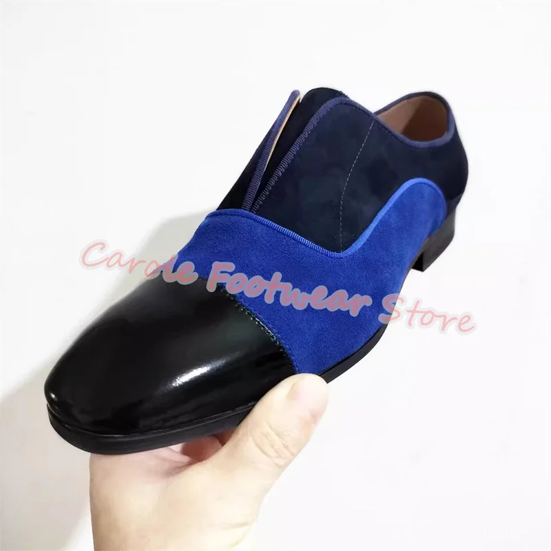 High Quality Genuine Leather Splicing Male Derby Shoes British Style Mixed Color Chunky Heel Shallow Loafers Men's Casual Shoes