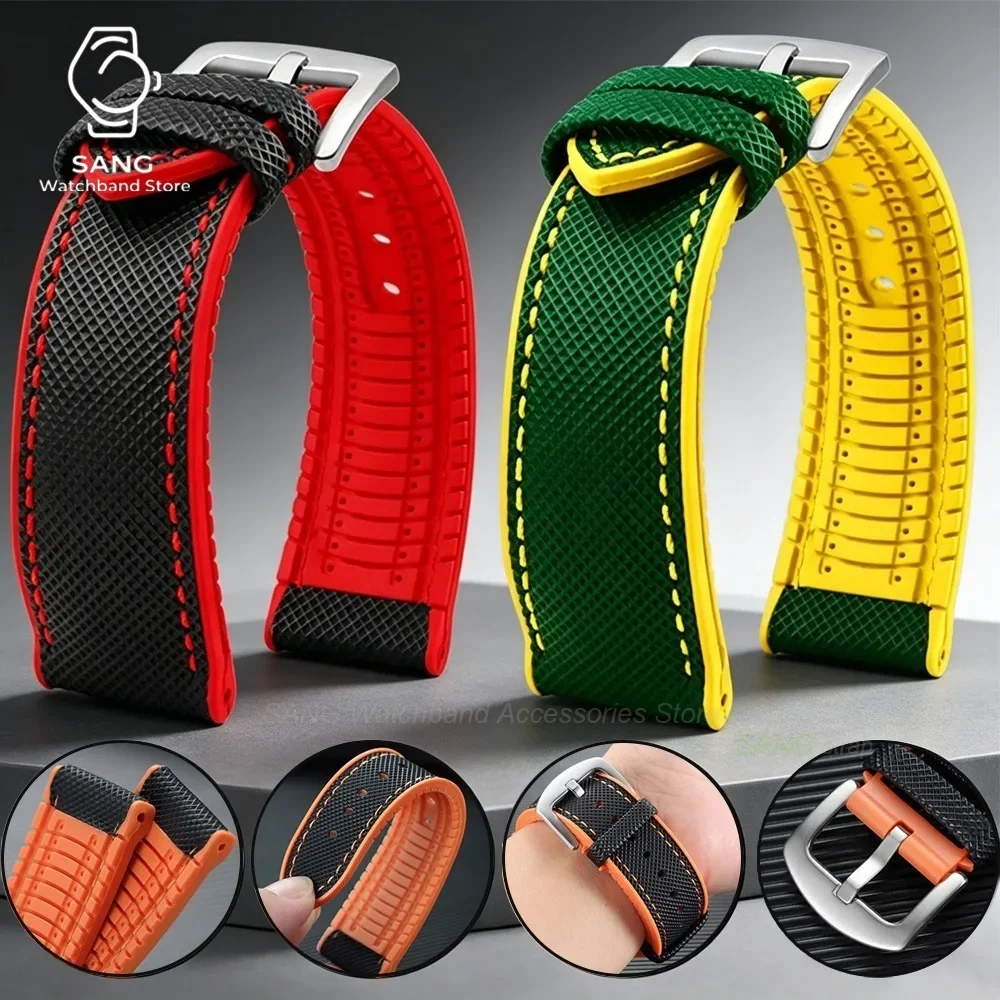 18/19/20/21/22/24mm for IWC for Tudor for Seiko for Omega Nylon Sailcloth Rubber Hybrid Watchband Metal Pin  Buckle Watch Straps