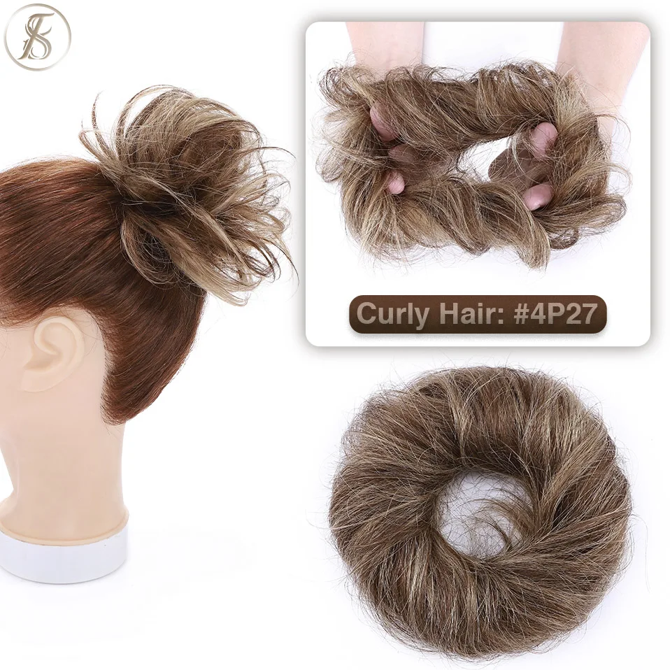 TESS 17g/23g Haar Brötchen Chignon 100% Menschliches Haar Lockiges Haar Elastische Donut Pferdeschwanz-haar Extensions Wrap natürliche Farbe Haarteil – Detail 28