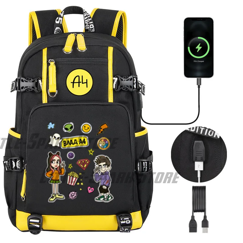 New Cartoon Риви Влад a4 ​USB Boy Girl Book School Bag Large Capacity Teenagers Student Schoolbags Women Men Backpack