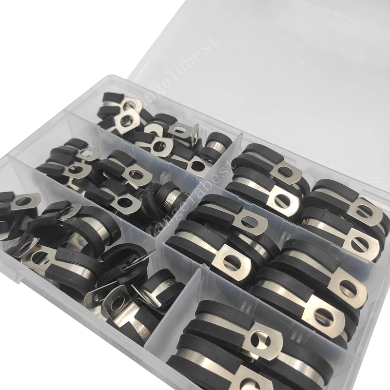 

Cable Clamps Assortment Kit Stainless Steel Rubbe Cushioned Cushion Pipe Clamp Hose Metal Fuel Line Hose Water Air Tube Clip Set