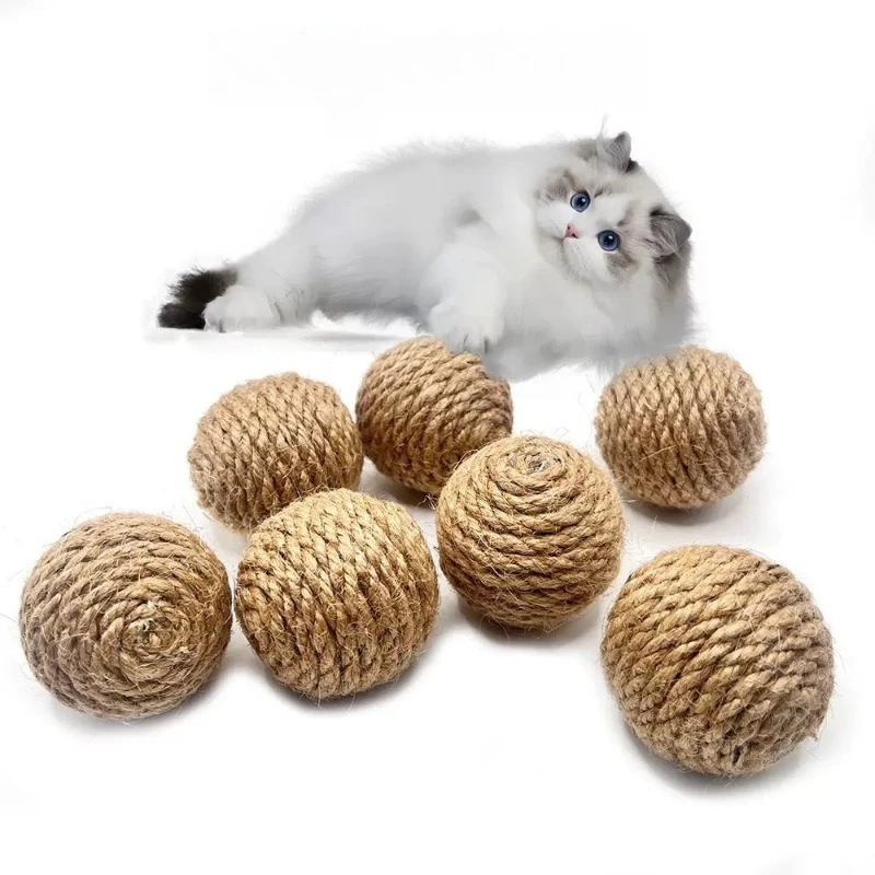 5PCS Cat Toy Home Kitten Ball Toys Cats Sounding Ball Interactive Handmade Sisal Cat Scratching Ball Make Sounds