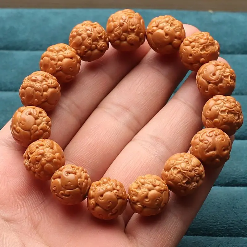 Monkey head carving, Pixiu -strand bracelet, small walnut beads for Buddhist prayer, prosperity charm, single-stran