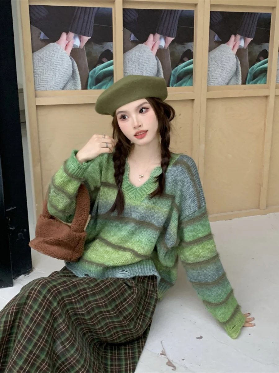 

Sweaters Jumpers Pullovers Women New Ins Mysterious Color-Blocking Street Urban Cafe Weekend Youth Trendy Fashion Punk Colorful