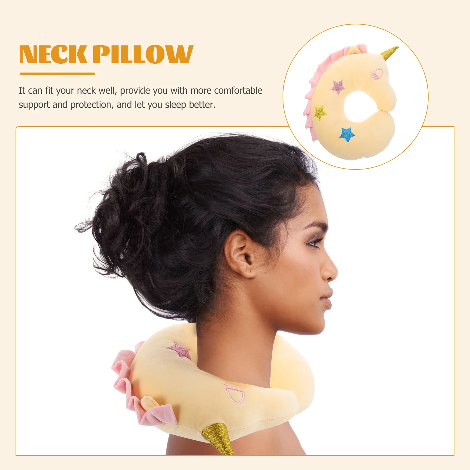 U-Shaped Neck Pillow Cartoon Unicorn Design Comfortable Support for Home Office Travel Adorable Sleeping Cushion