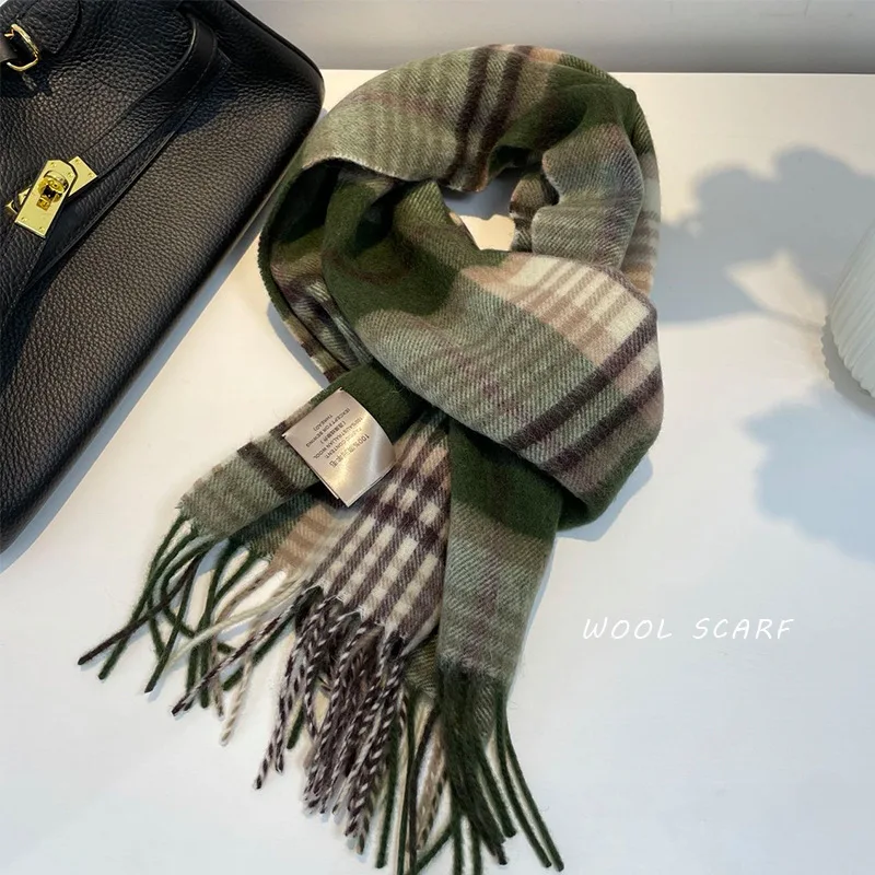 High Quality 100% Wool Scarf Men Winter Autumn Pure Wool Fashion Classic Warm Thick British Versatile Muffler Male Shawl Women