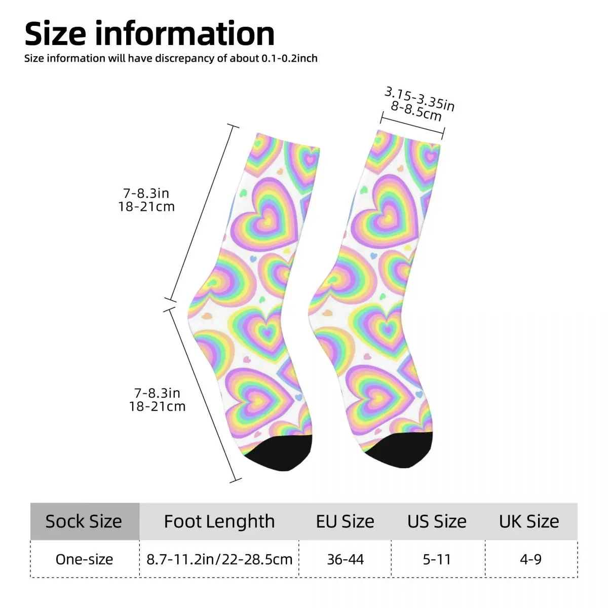 Design Rainbow Color Heart Socks Harajuku High Quality Stockings All Season Long Socks for Unisex Valentine's Day Gifts