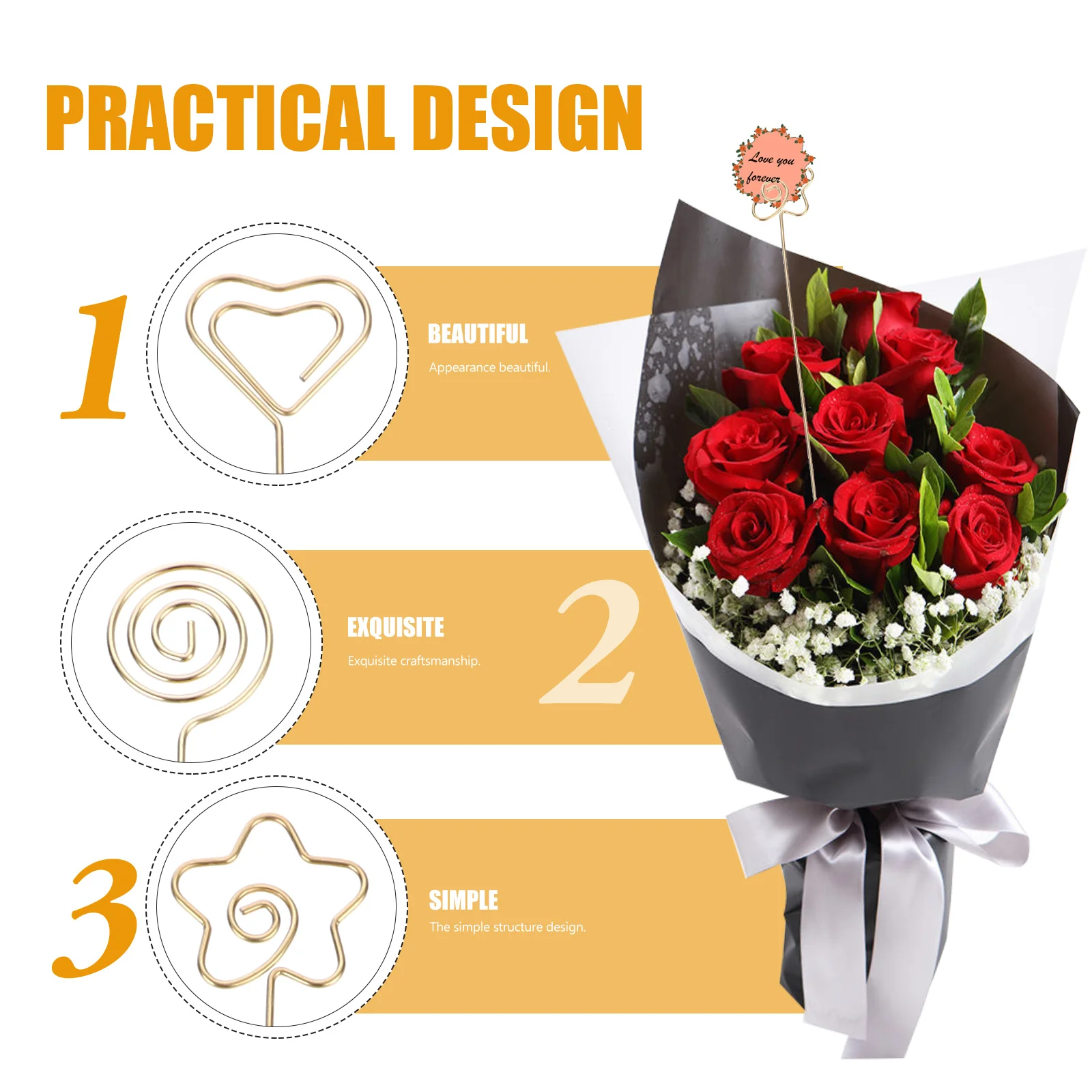 

30pcs Metal Card Clip Set Lovely Shape Bright Luster Memo Holders Floral Picks Steel Wire Bouquet Cards Accessories Event