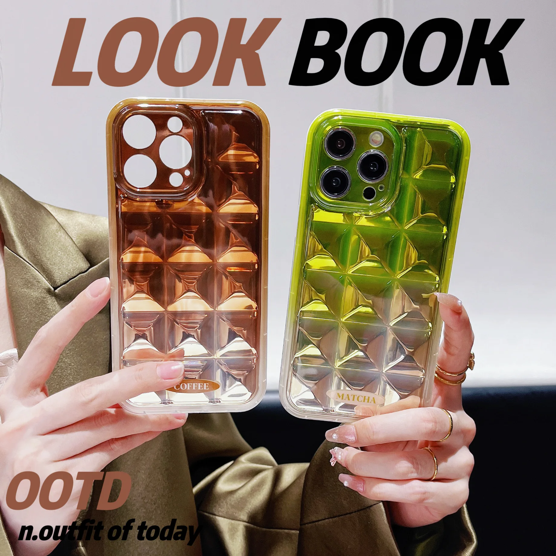 

3D Luxury Laser Silver Gold Foil Grid Phone Case iPhone 14 13 12 Soft Shockproof Cover Bumper White coffe Matcha Cover Bumper
