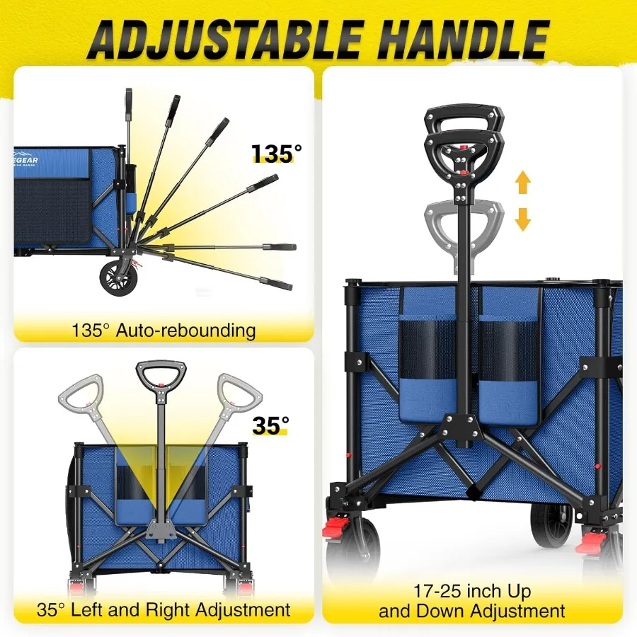 عربة عربة قابلة للطي بسعة كبيرة 150 لتر ودعم وزن 330 رطل للتخييم والحديقة والتسوق والبقالة والرياضة