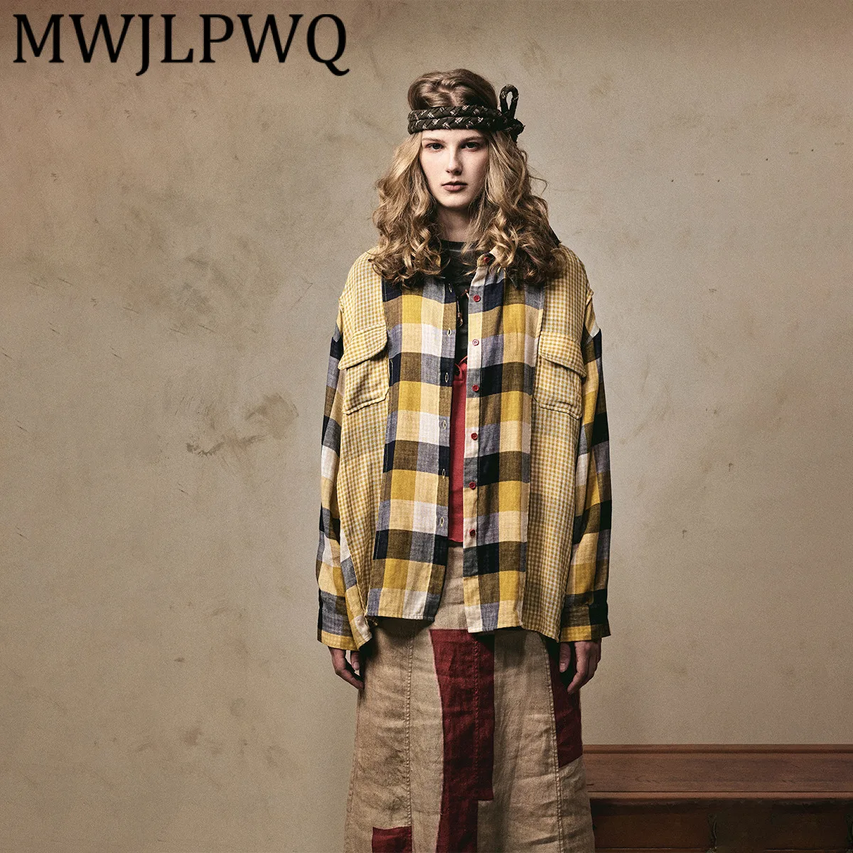 

MWJLPWQ Мужская одежда, осень 2024, новая американская рубашка в стиле пэчворк, клетчатая винтажная стильная модная индивидуальная повседневная рубашка с длинным рукавом 21199