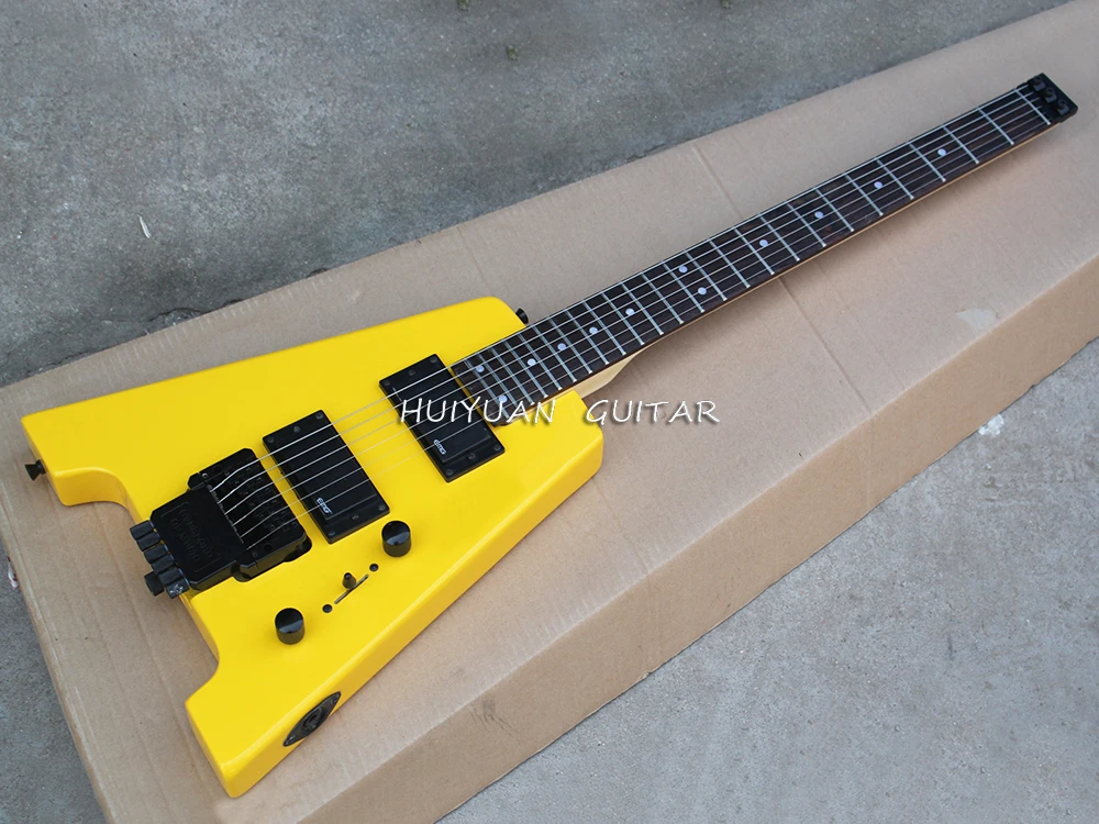 

Yellow Headless Electric Guitar with Rosewood Fretboard,24 Frets,Customized Logo/Color Available