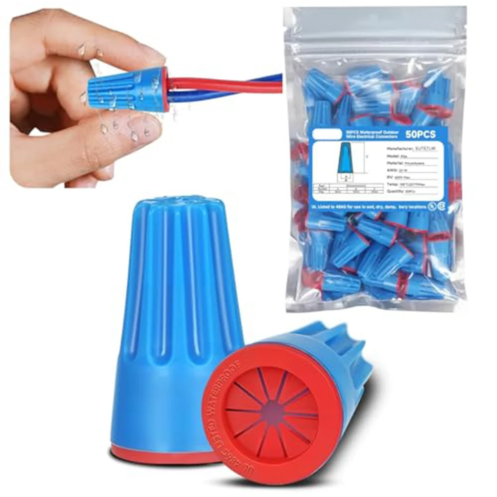 50PCS IP65 Waterproof Wire Terminals UL94V-2 Compliant Housing Supports 300V Continuous and 600V Peak Voltage Ratings