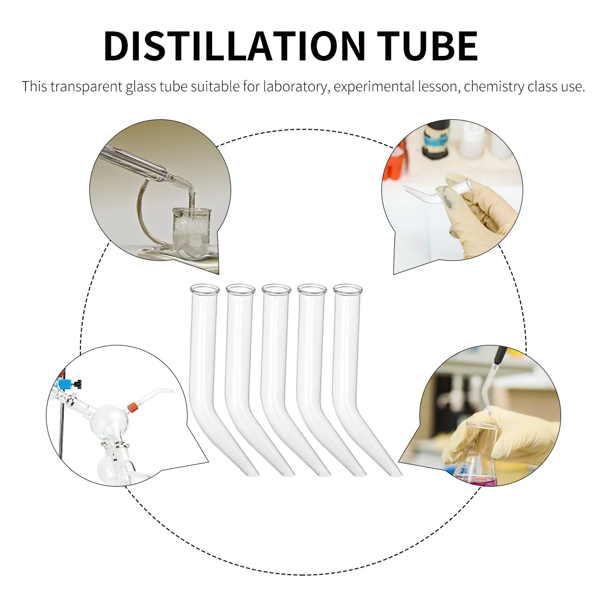 

5 PCS Glass Ox Horn Tube Laboratory Apparatus Transparent Distillation Experiment Lesson Supplies