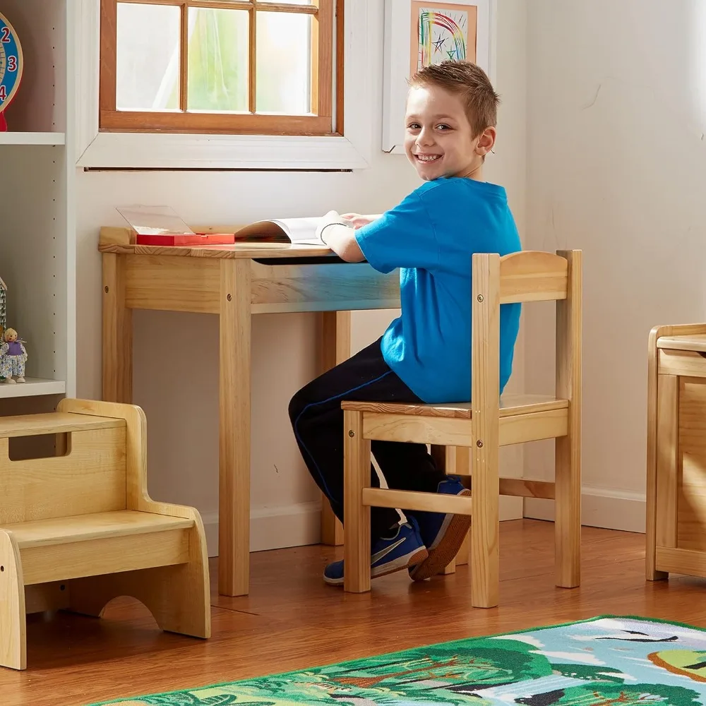 Wooden Lift-Top Desk & Chair - Honey Chair Holds Up To 100 Pounds Wooden Child’s Lift-top Desk and Chair