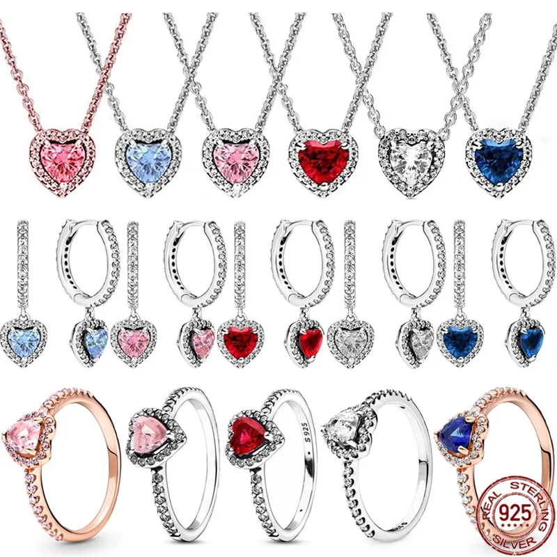 Hot selling 925 sterling silver exquisite sparkling heart-shaped ring necklace earrings charm light luxury jewelry surprise gift