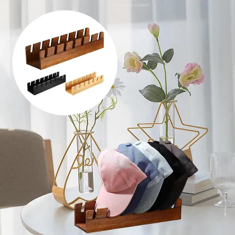 

Wooden Hat Holder Stable Wood Desktop Hat Holder For 7 Hats Multifunctional Decorative Space Saving Display Holder For Cloakroom