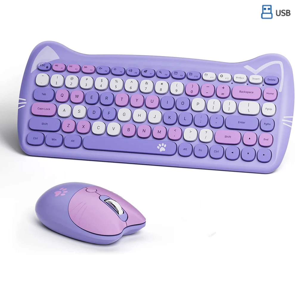 

Mofii Wireless Keyboards and Mice Combos, Colorful Cute Cat Pattern Compact Size 84keys Keyboard, 2.4G Nano for Windows MAC OS