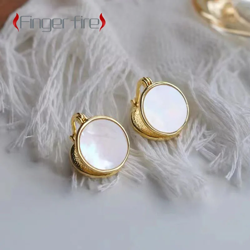 Simple Gold Plated Binaural Colorful Round Mirror Women Earrings Anniversary Gift Beach Party Noble Jewelry